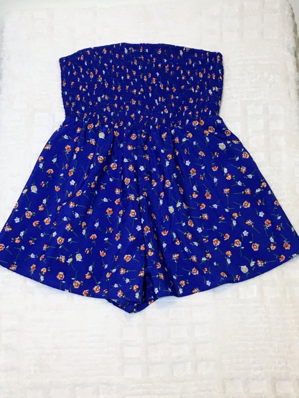 NWOT Shein Curve Smocked Blue Ditsy Floral Shirred Tube Top Romper Size 0XL